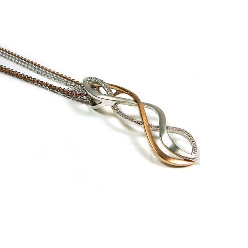 Two Tone Open Design Diamond Pendant, 14 Karat Gold