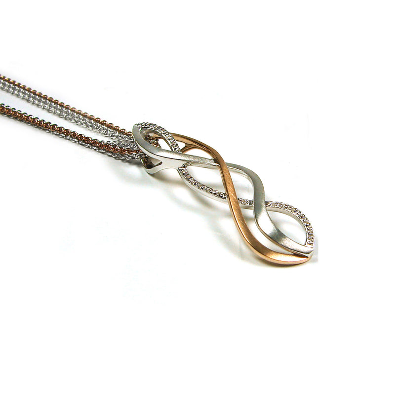 Two Tone Open Design Diamond Pendant, 14 Karat Gold