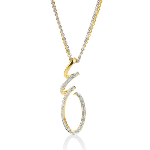 Two Tone Diamond Swirl Pendant, 14 Karat Gold