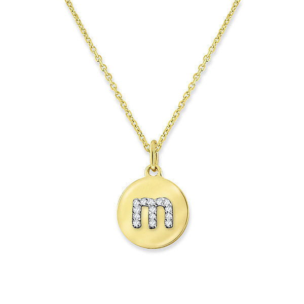 Disc Charm with Diamond Initial, 14K Yelllow Gold