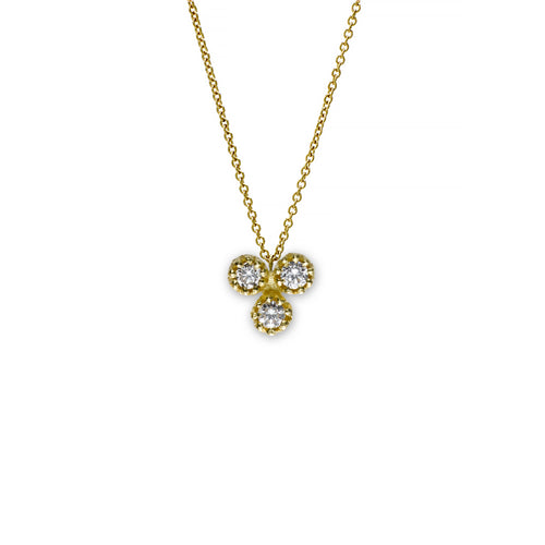 Triple Diamond Cluster Pendant, 14K Yellow Gold