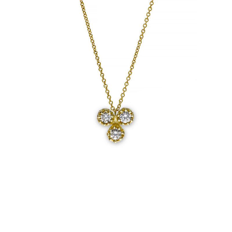 Triple Diamond Cluster Pendant, 14K Yellow Gold