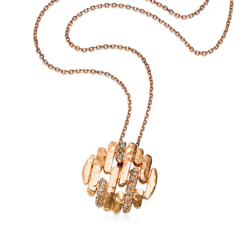 Basketweave Motif Diamond Pendant, 14K Rose Gold