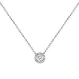 Round Diamond with Halo Necklace, 14K White Gold