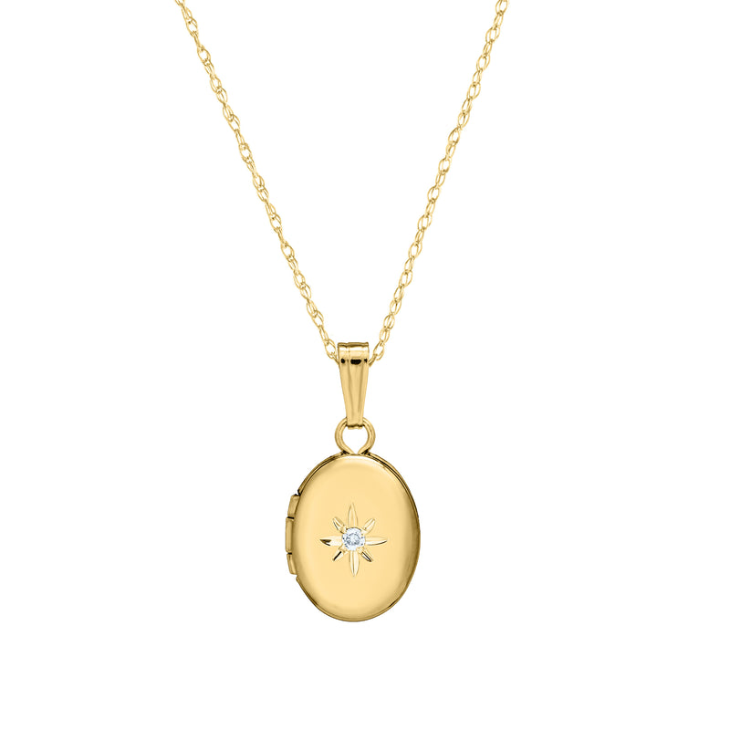 Girls Oval Locket with Diamond Accent, 14K Yellow Gold