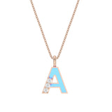 Capital Letter Blue Enamel Initial Pendant, 14K Yellow Gold