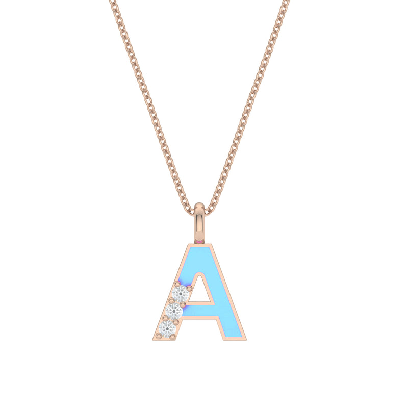 Capital Letter Blue Enamel Initial Pendant, 14K Yellow Gold