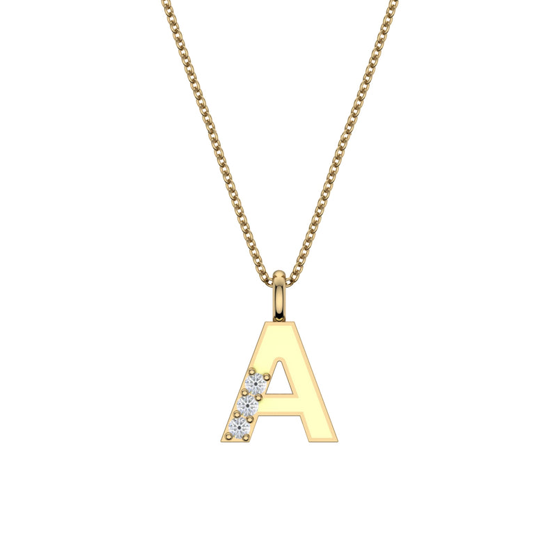 Capital Letter Yellow Enamel Initial "B" Pendant, 14K Yellow Gold