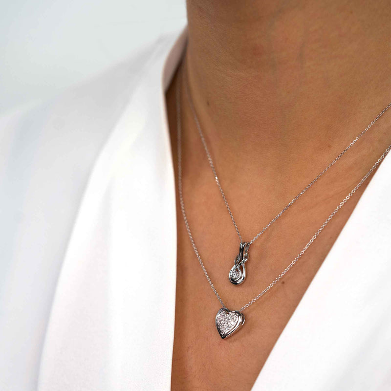 Knot Design Diamond Pendant , .10 Carat, 14K White Gold