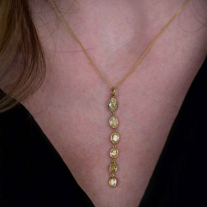 Fancy Light Yellow Diamond Drop Necklace, 18K Yellow Gold