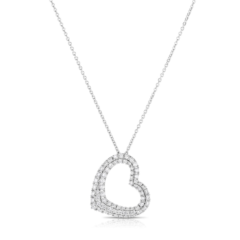 Pavé Heart Diamond Slider Pendant, 14K White Gold