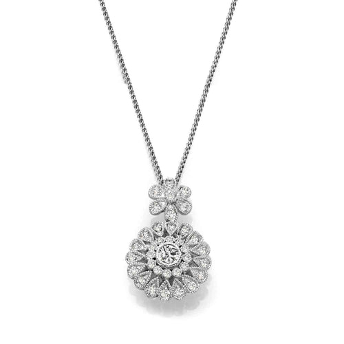 Vintage Style Diamond Floral Double Pendant, 14K White Gold