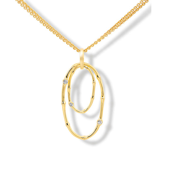 Double Ovals Diamond Pendant, 14K Yellow Gold