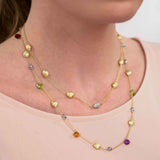 Multi Stone Station Necklace, 20 Inches, 14K Yellow Gold
