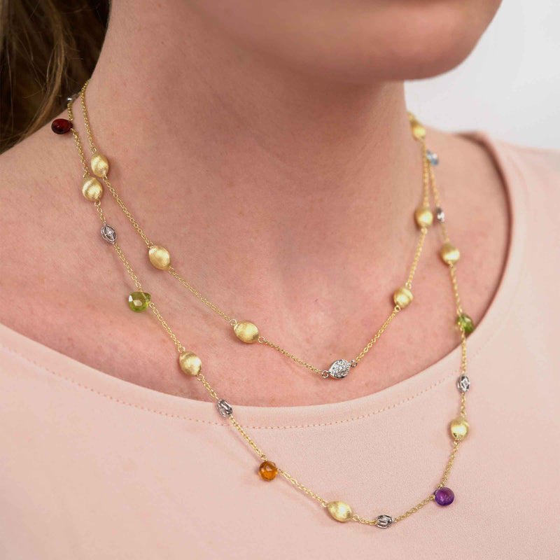 Multi Stone Station Necklace, 20 Inches, 14K Yellow Gold