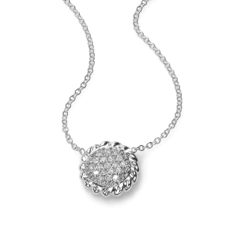 Pavé Diamond Circle Pendant, .25 Carat, 14K White Gold