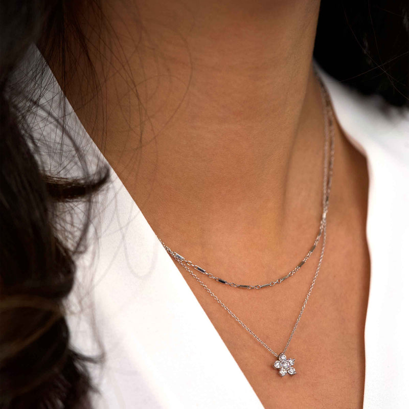 Diamond Flower Necklace, .42 Carat, 14K White Gold
