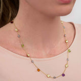 Multi Stone Station Necklace, 20 Inches, 14K Yellow Gold