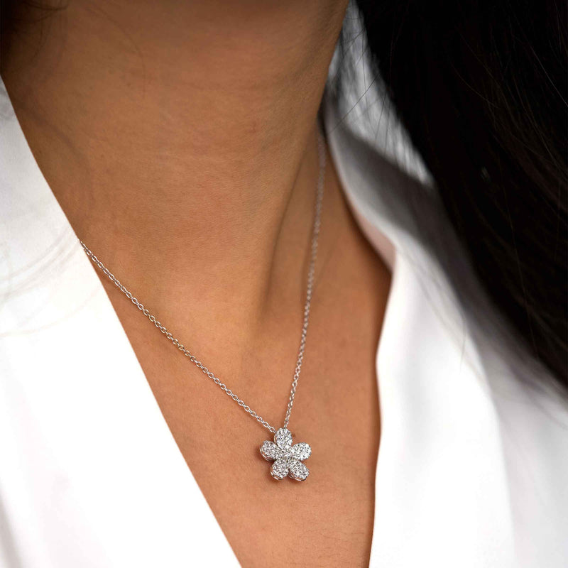 Pavé Diamond Flower Pendant, 14K White Gold