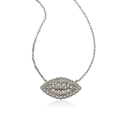 Vintage Design Diamond Necklace, 14K White Gold