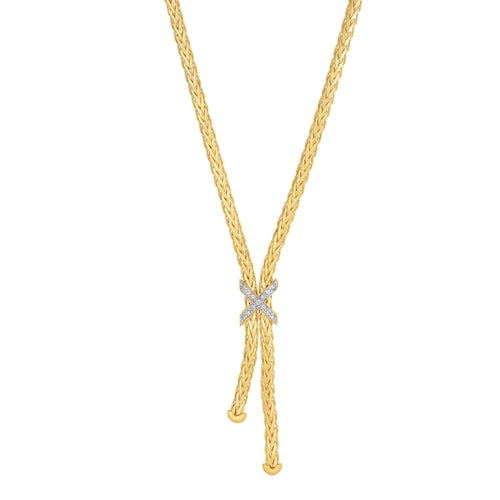 Woven Gold "Y" Necklace, Diamonds, 14 Karat Gold