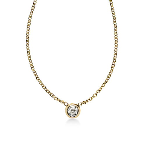 Bezel Set Diamond Solitaire Necklace, .11 Carat, 14K Yellow Gold