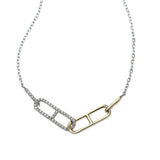 Two Tone Link Design Diamond Necklace, 14 Karat Gold