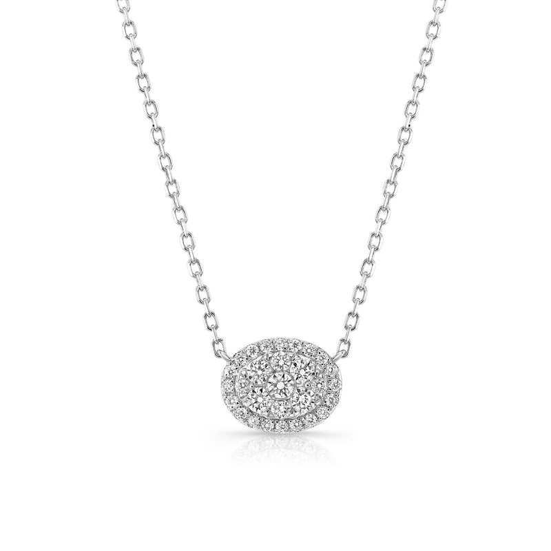 Oval Diamond Cluster Necklace, 14K White Gold