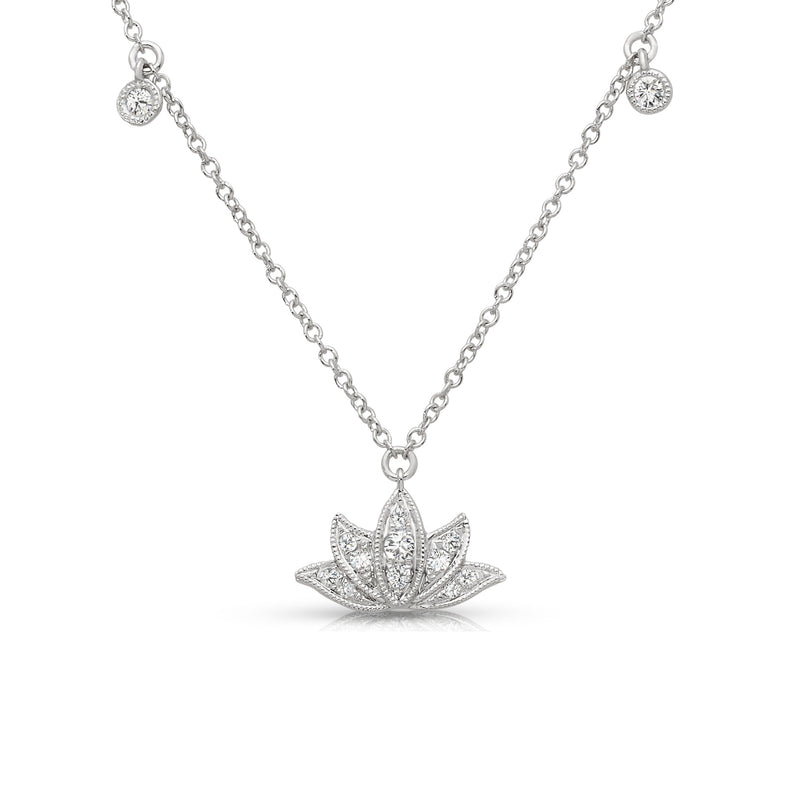 Diamond Lotus Necklace, 14K White Gold