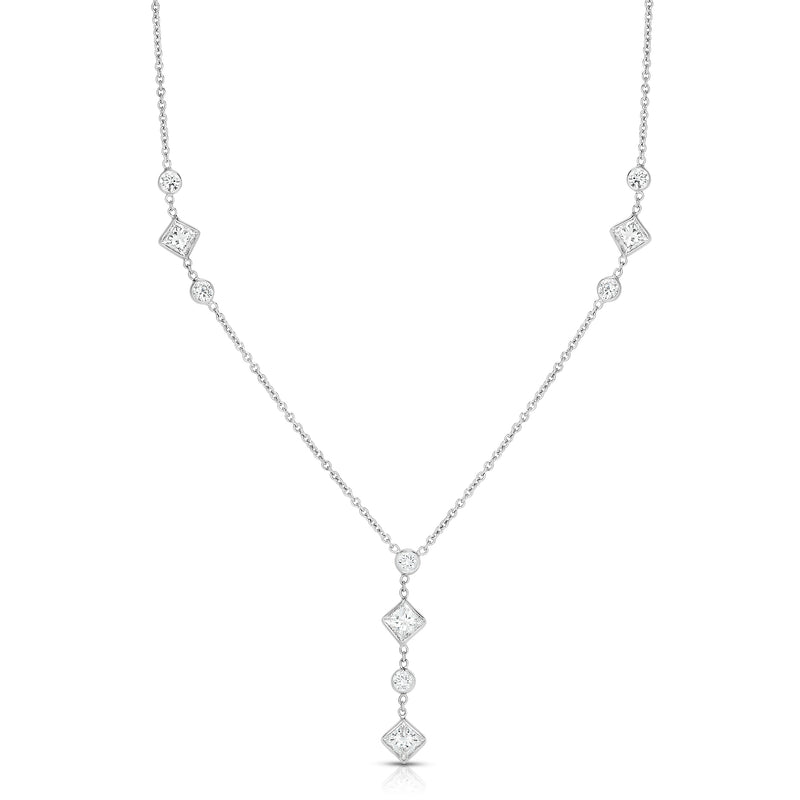 Multi Shape Diamond Drop Necklace, 14K White Gold