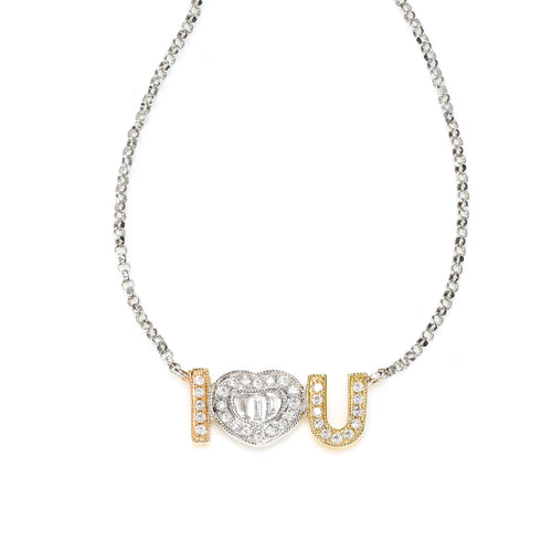 Tricolor I Love You Diamond Necklace, 18 Karat Gold