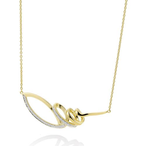 Two Tone Diamond Swirl Necklace, 14 Karat Gold