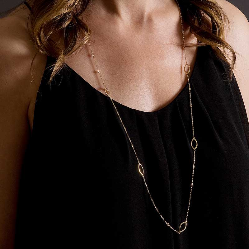 Open Marquise Shape Diamond Necklace, 14K Yellow Gold