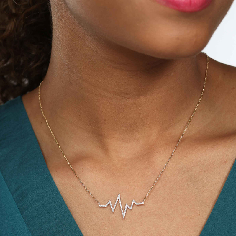 Heartbeat Diamond Necklace, 14K Yellow Gold
