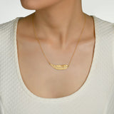 Diamond Feather Necklace, 14K Yellow Gold