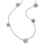 Diamond Floral Five Station Necklace, 14K White Gold