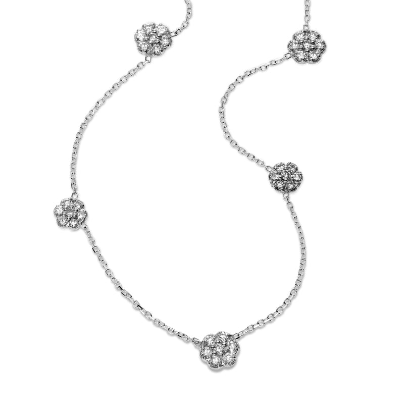 Diamond Floral Five Station Necklace, 14K White Gold