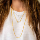 Paperclip 20-Inch Chain with Diamond Push Lock Clasp, 14K Yellow Gold