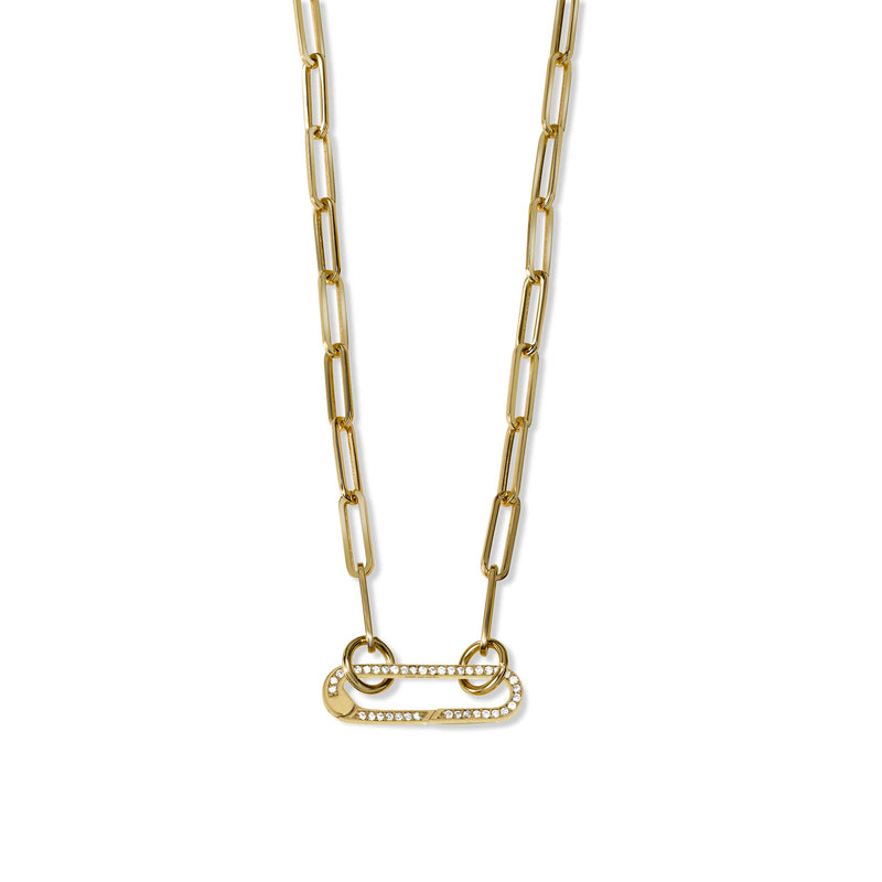 Paperclip 20-Inch Chain with Diamond Push Lock Clasp, 14K Yellow Gold