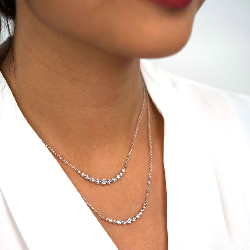 Large Diamond Arc Necklace, 14K White Gold