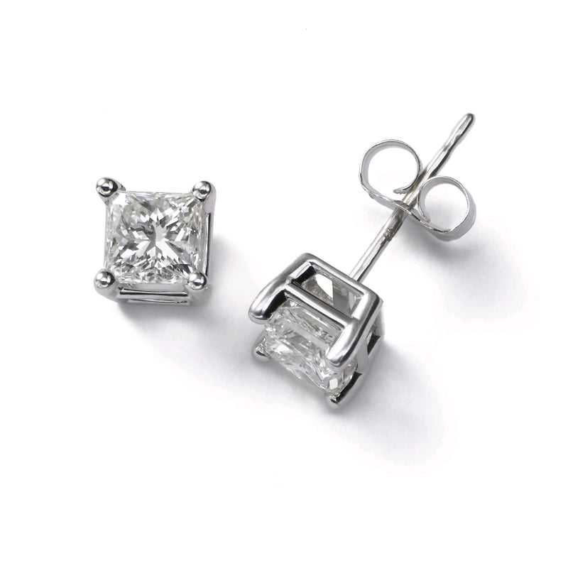 Princess Cut Diamond Stud Earrings, .33 Carat Total, H/I-SI2/I1, 14K White Gold