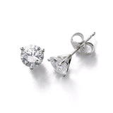 Three Prong Diamond Stud Earrings, 2.13 Carats Total, I-VS2, 18K White Gold