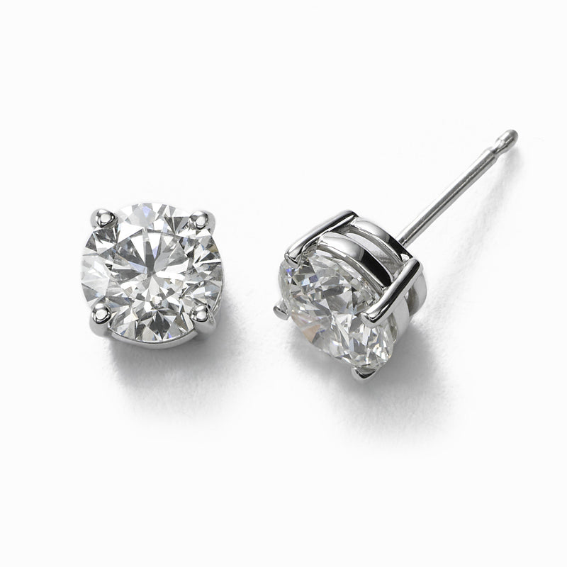 Diamond Stud Earrings, 1.77 Carats Total, H/I/J-I2, 14K White Gold
