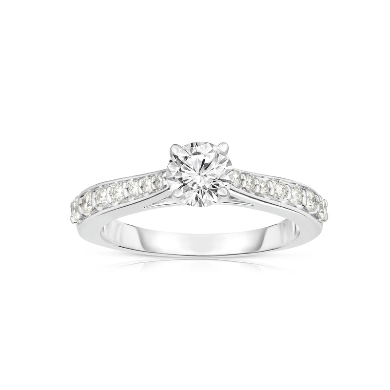 Round Diamond Engagement Ring, .52 Carat Center, 14K White Gold