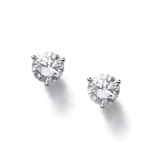 Three Prong Diamond Stud Earrings, .60 Carat total, K/L-I1, 14K White Gold