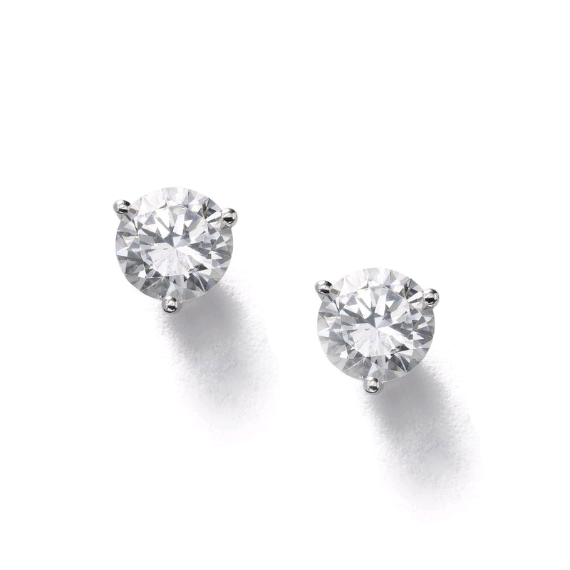 Three Prong Diamond Stud Earrings, .60 Carat total, K/L-I1, 14K White Gold