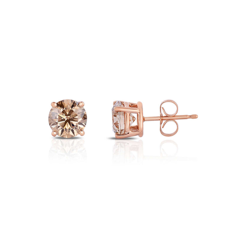 Fancy Light Brown Diamond Stud Earrings, .51 Carat Total, 14K Rose Gold