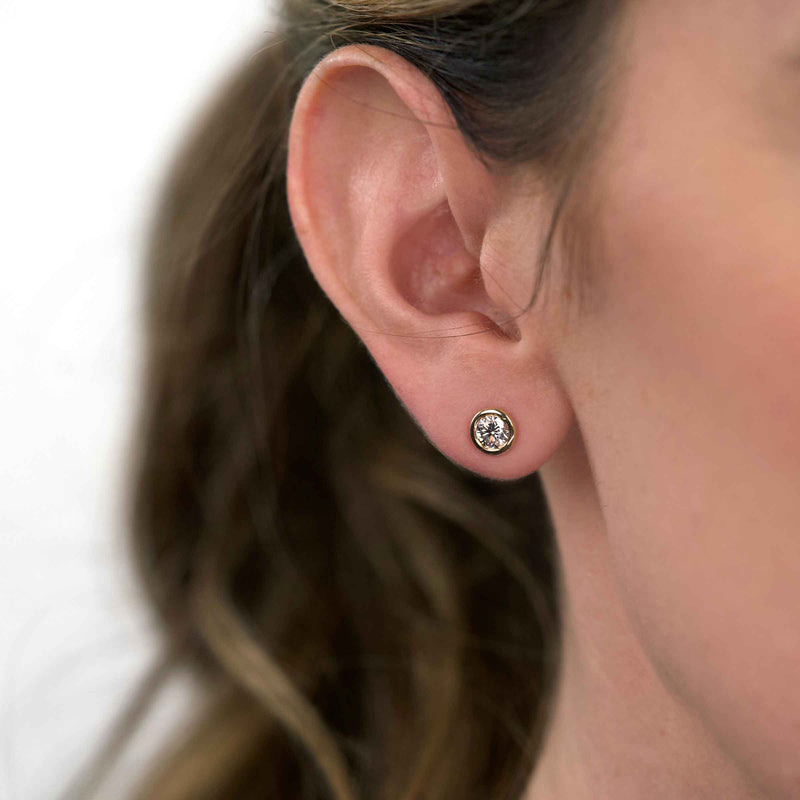 Bezel Set Diamond Studs, .85 Carat, 14K Yellow Gold