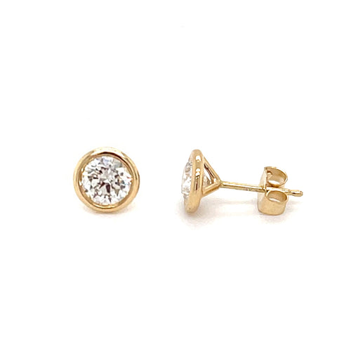 Bezel Set Diamond Studs, .85 Carat, 14K Yellow Gold