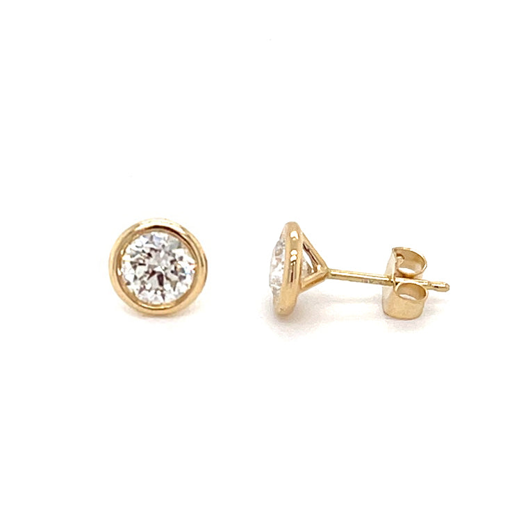 Bezel Set Diamond Studs, .85 Carat, 14K Yellow Gold